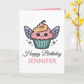 Kawaii Cupcake | Geburtstagsgrüßen Karte (Gelbe Blume)