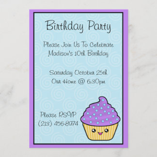 Kawaii Cupcake Geburtstagsparty Einladungen
