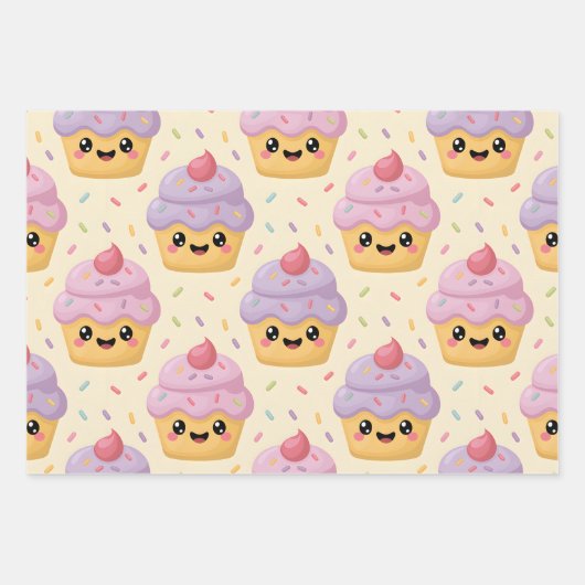 Kawaii Cupcake Geschenkpapier Set (Vorderseite)