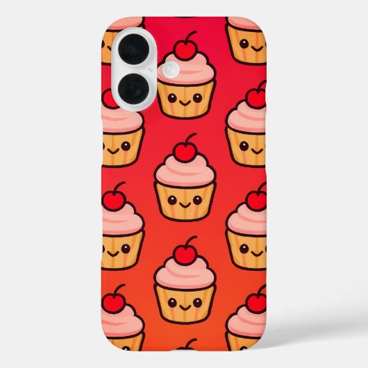 Kawaii Cupcake Grid mit lächelnden Gesichtern und Case-Mate iPhone Hülle (Rückseite)