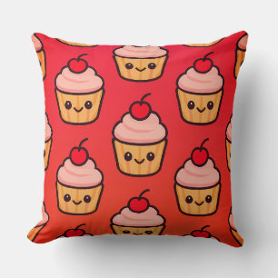 Kawaii Cupcake Grid mit lächelnden Gesichtern und  Kissen