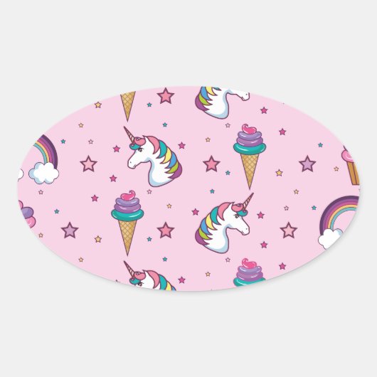 Kawaii Cupcake Icecream Unicorn Mairytale Ovaler Aufkleber (Vorderseite)