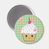 Kawaii Cupcake in Polka Dots Magnet (Vorderseite/Rückseite)