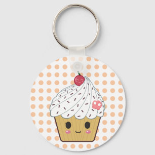 Kawaii Cupcake in Polka Dots Schlüsselanhänger