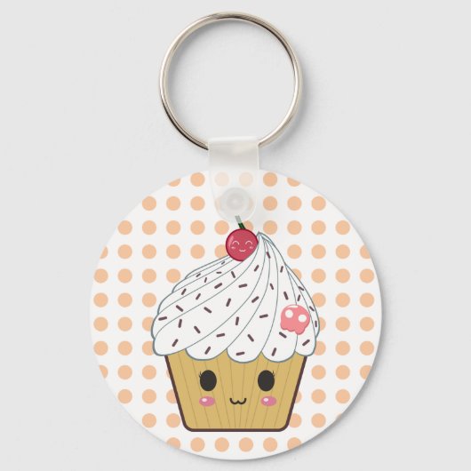 Kawaii Cupcake in Polka Dots Schlüsselanhänger (Vorderseite)