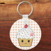 Kawaii Cupcake in Polka Dots Schlüsselanhänger (Vorderseite)