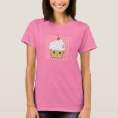 Kawaii Cupcake in Polka Dots T-Shirt (Vorderseite)