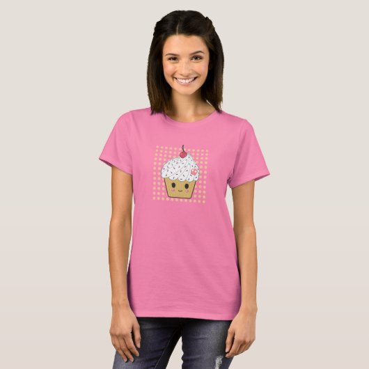 Kawaii Cupcake in Polka Dots T-Shirt (Vorne ganz)