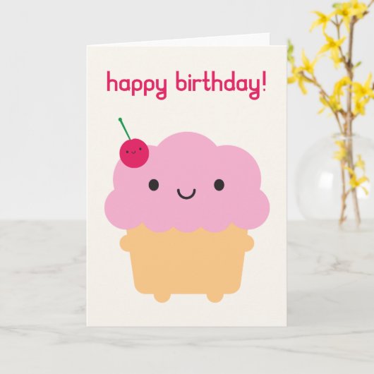 Kawaii Cupcake Karte (Gelbe Blume)