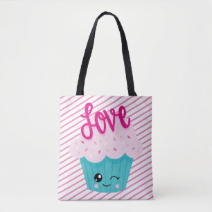 Kawaii Cupcake Love Pink Türkis Streifen Süß Mädch Tasche