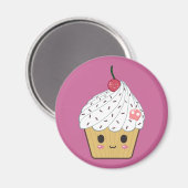 Kawaii Cupcake mit rosa Zuckerschädel und Kirsche Magnet (Vorderseite/Rückseite)