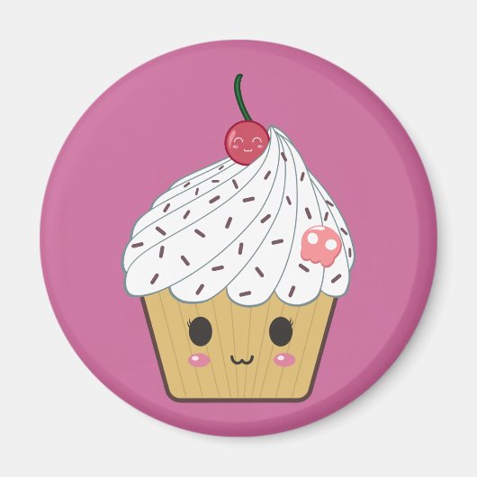Kawaii Cupcake mit rosa Zuckerschädel und Kirsche Magnet (Vorne)