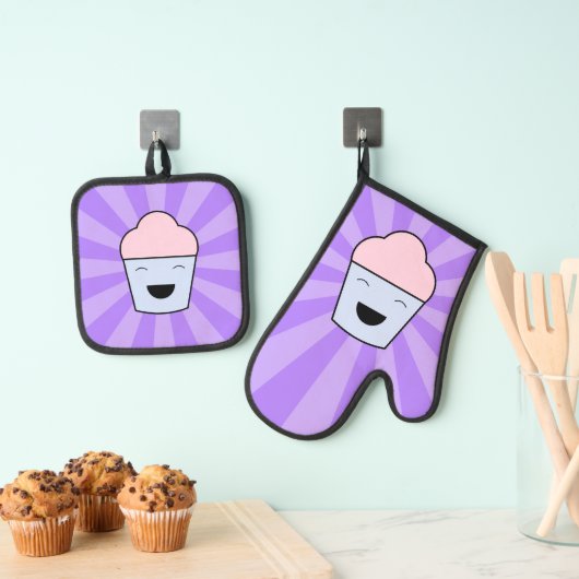 Kawaii Cupcake Ofenhandschuh & Topflappen-Set (Insitu (Hängend))