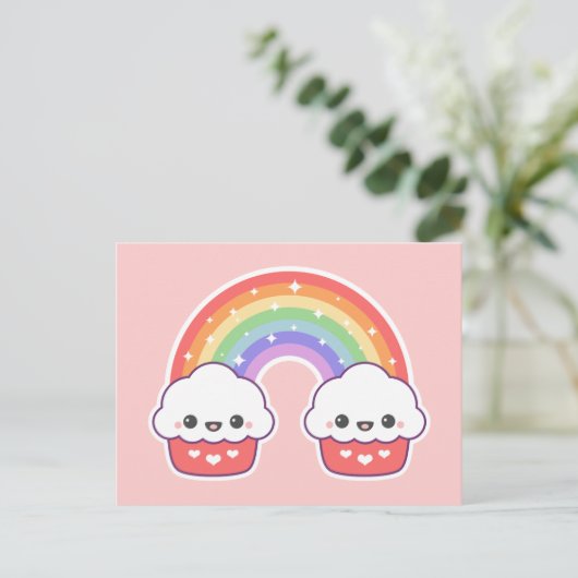 Kawaii Cupcake Rainbow Postkarte (Stehend Vorderseite)