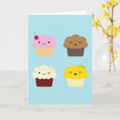 Kawaii Cupcakes Karte (Gelbe Blume)