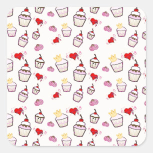 Kawaii Cupcakes Musterzubehör Quadratischer Aufkleber
