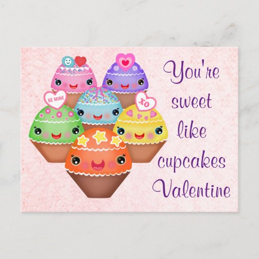 Kawaii Cupcakes Valentinstag Postkarte (Vorderseite)