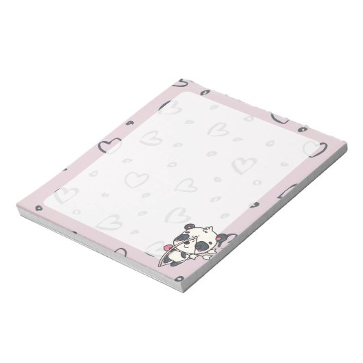 Kawaii Cupid Panda & Hearts Notepad Notizblock (Rotiert)