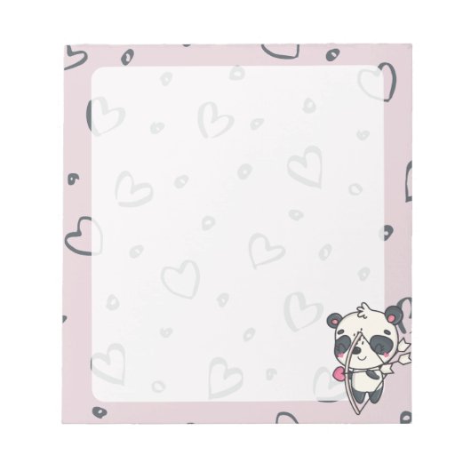 Kawaii Cupid Panda & Hearts Notepad Notizblock (Vorderseite)