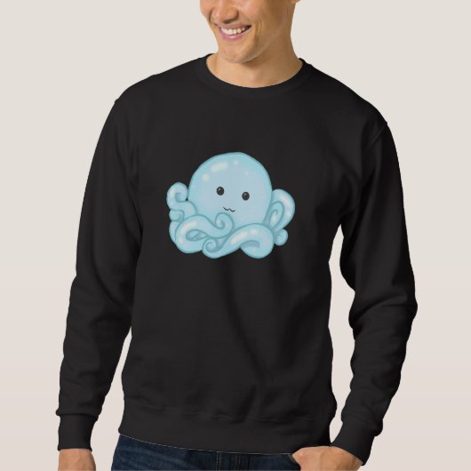 Kawaii Cute Aesthetic Happy Pastel Blue Octopus Sweatshirt (Vorderseite)