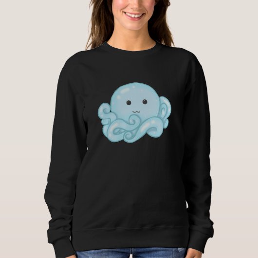 Kawaii Cute Aesthetic Happy Pastel Blue Octopus Sweatshirt (Vorderseite)