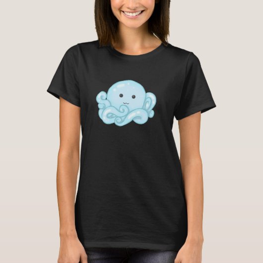 Kawaii Cute Aesthetic Happy Pastel Blue Octopus T-Shirt (Vorderseite)