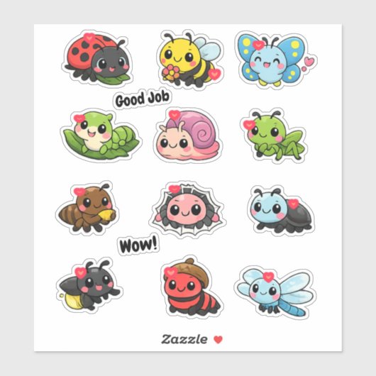 Kawaii Cute Bugs and Insects Student Reward  Aufkleber (Blatt)