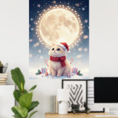 Kawaii Cute Cat Christmas With Moon Poster (Heimbüro)