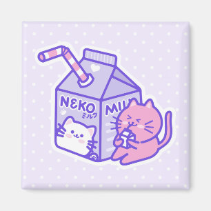 Kawaii Cute Cat with Milk Box Cartoon Magnet
