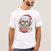 Kawaii Cute Santa Shih Tzu Eating Ramen T-Shirt (Vorderseite)