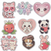 Kawaii Cute Sticker Set – Emojis, Cats, Bears, Hea (Vorderseite)