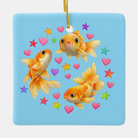 kawaii cute y2k rainbow goldfish keramikornament (Vorderseite)