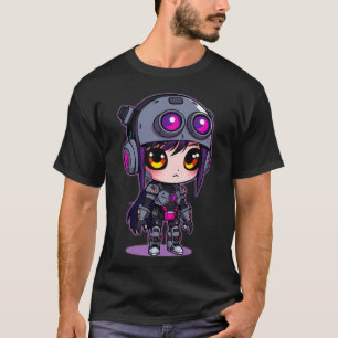 Kawaii Cyborg Girl Helmet Einzigartiger Charakter T-Shirt