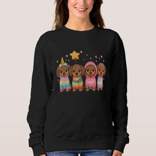 Kawaii Dachshund Puppy Squad Pastel Rainbow Cute C Sweatshirt (Vorderseite)