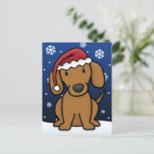 Kawaii Dackel-Weihnachtspostkarte (rot) Feiertagspostkarte (Stehend Vorderseite)