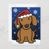 Kawaii Dackel-Weihnachtspostkarte (rot) Feiertagspostkarte (Vorne/Hinten)