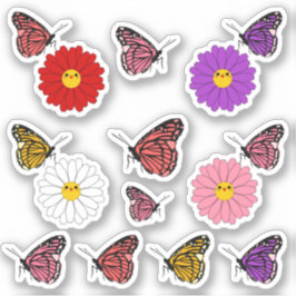 Kawaii Daisy Blume mit Butterfly Vinyl Sticker