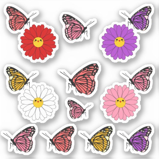 Kawaii Daisy Blume mit Butterfly Vinyl Sticker (Vorderseite)