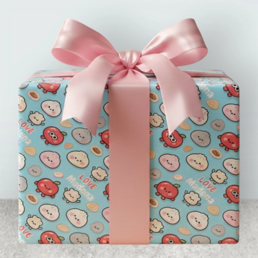 Kawaii-Dampfkloß-Apfel-Essensmusterrahmen Geschenkpapier