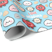 Kawaii-Dampfkloß-Apfel-Essensmusterrahmen Geschenkpapier (Rolleneckpunkt)