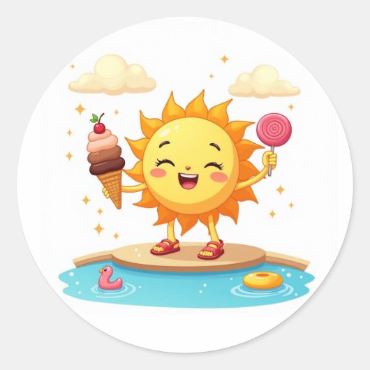 Kawaii Dancing Sun Pool Party Sticker (Vorderseite)