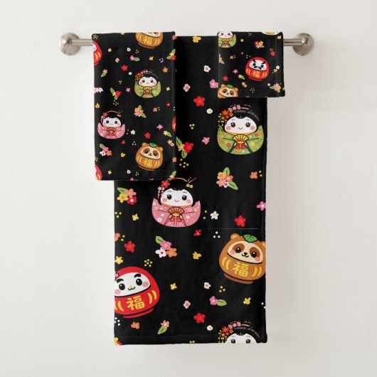 Kawaii-Daruma-Muster Badhandtuch Set (Insitu)