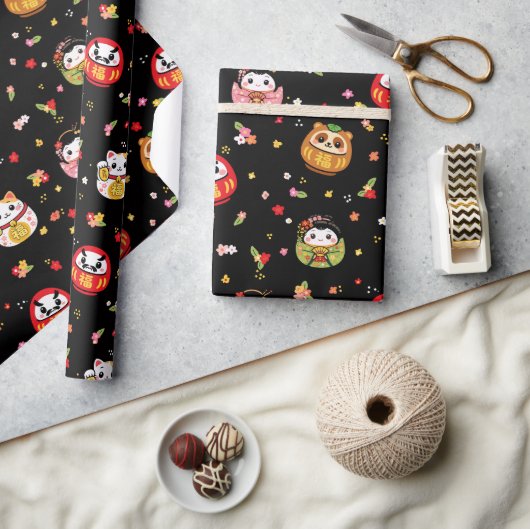 Kawaii-Daruma-Muster Geschenkpapier (Kunsthandwerk)