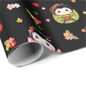Kawaii-Daruma-Muster Geschenkpapier (Rolleneckpunkt)