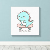 Kawaii Dino auf Skateboard Personalisierter Text Leinwanddruck (Insitu (Holzboden))