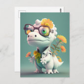 Kawaii Dinosaur Doktor Floral Postcard Postkarte (Vorne/Hinten)