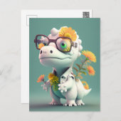 Kawaii Dinosaur Doktor Floral Postcard Postkarte (Vorne/Hinten)