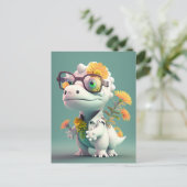 Kawaii Dinosaur Doktor Floral Postcard Postkarte (Stehend Vorderseite)