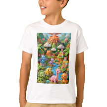 Kawaii-Dinosaur-Dschungel-Vulkan vertikal