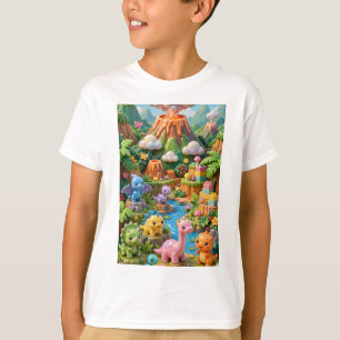 Kawaii-Dinosaur-Dschungel-Vulkan vertikal T-Shirt